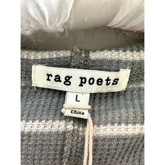 RAG POETS | Gray White Striped Waffle Knit Hoodie Pullover Top NWT | Size Large - Picture 5 of 8